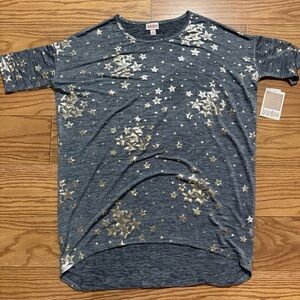 NEW NWT Lularoe Irma Elegant Collection Metallic Stars Shirt Small
